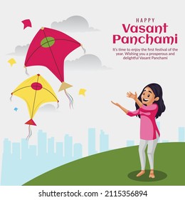Banner design of happy Vasant Panchami template.