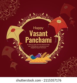 Banner design of happy Vasant Panchami template.