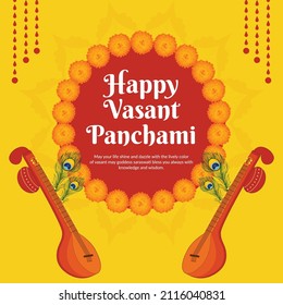 Banner design of happy Vasant Panchami template.