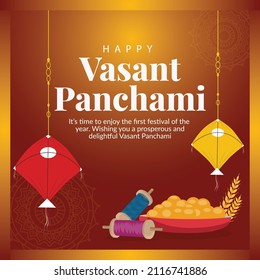 Banner design of happy Vasant Panchami template.