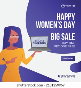 Banner design of happy women's day big sale template.