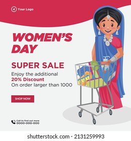 Banner design of happy women's day super sale template.