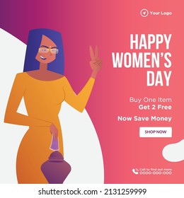 Banner design of happy women's day save money template.