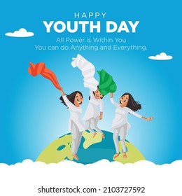 Banner design of happy youth day cartoon style template. 