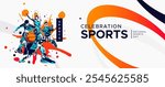 The banner design has the concept of celebrating National Sports Day with athletes from football, badminton, basketball and martial arts. National sports game concept. grunge style athlete silhouette.