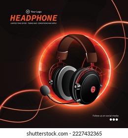 Banner design of headphone limited time offer template. 