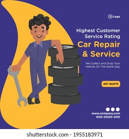 Banner design of highest customer service rating for car repair. Vector graphic illustration.