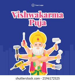 Diseño de pancartas del dios hindú Vishwakarma puja, arquitecto e ingeniero divino del universo.