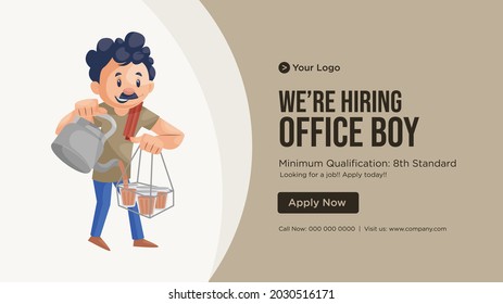 Banner design of hiring office boy cartoon style template.