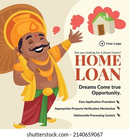 Banner design of home loan cartoon style template.