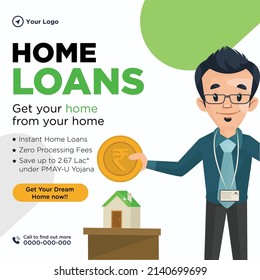 Banner Design Of Home Loans Cartoon Style Template.