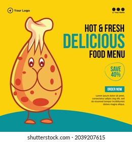 Banner design of hot and fresh delicious food menu template.