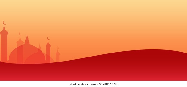 Banner design and illustration with mosque design. 