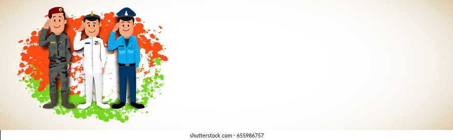 Design de banner com ilustração da comemoração do Dia da Independência da Índia feita por Oficiais do Exército de Saudação.