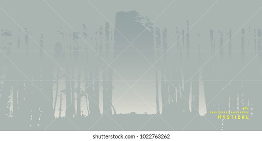 Banner design with the image of birch forest. Gray color