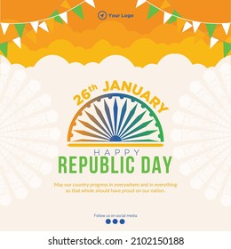 Banner Design Of India Happy Republic Day Template.