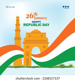 Banner design of India happy republic day template.