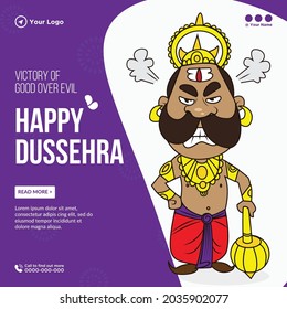 Banner design of Indian festival happy Dussehra cartoon style template.