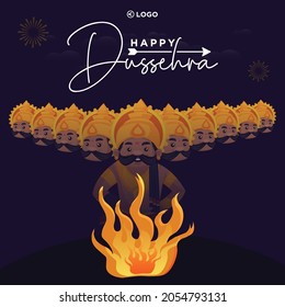 Banner design of Indian festival Happy Dussehra cartoon style template.