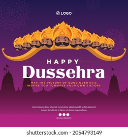 Banner design of Indian festival Happy Dussehra cartoon style template.