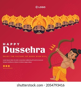 Banner design of Indian festival Happy Dussehra cartoon style template.