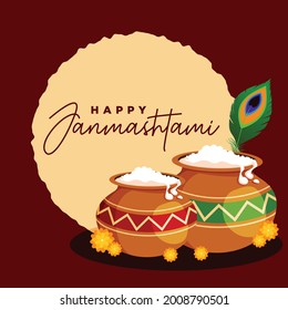 Banner design of Indian festival Krishna janmashtami cartoon style illustration.
