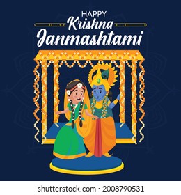 Banner design of Indian festival Krishna janmashtami cartoon style illustration.