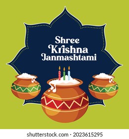 Banner design of Indian festival Shree Krishna Janmashtami template.