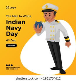 Banner design of indian navy day cartoon style illustration.
