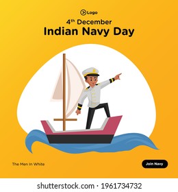 Banner design of indian navy day cartoon style illustration.
