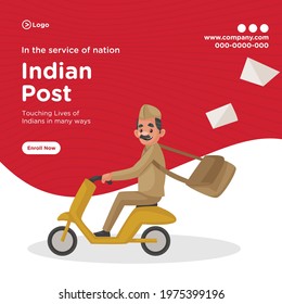 Banner design of indian post service cartoon style template.