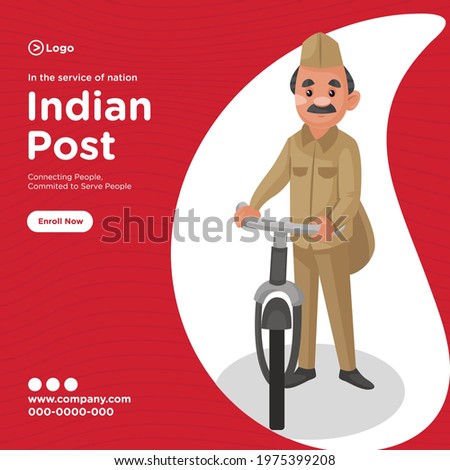 Banner design of indian post service cartoon style template.