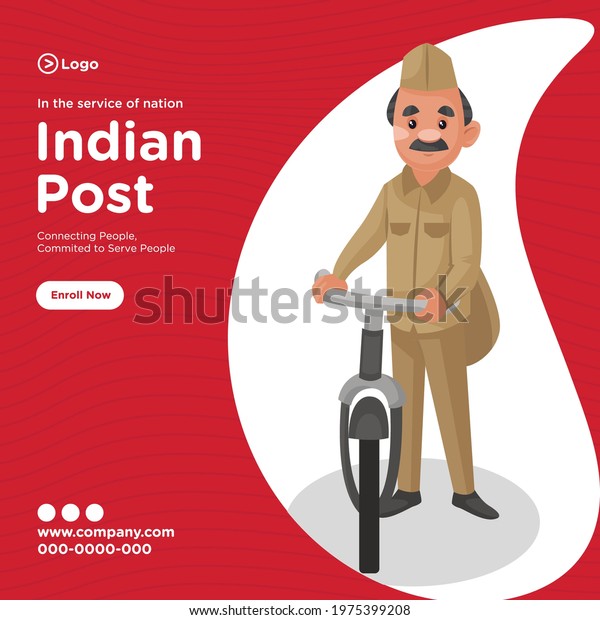 Banner design of indian post service cartoon\
style template.