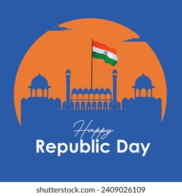 Banner design of Indian Republic Day celebrations with 26th January India 3d text and Ashoka Wheel, try color hand, Indian flag, India gate. vector illustration design