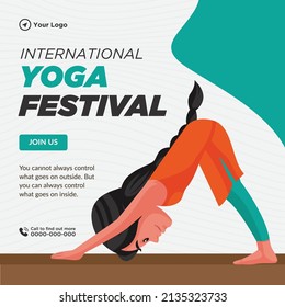 Banner design of international yoga festival template.