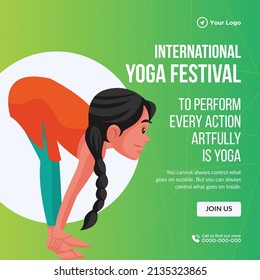 Banner design of international yoga festival template.