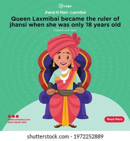 Banner design of jhansi queen laxmibai cartoon style template. Vector graphic illustration.