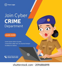 Banner design of join cyber crime department cartoon style template.