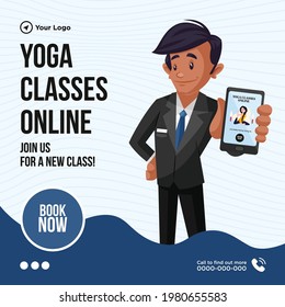 Diseño de banner para unirse a nosotros para nuevas clases de yoga en línea.