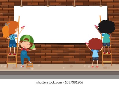 Banner design with kids on ladder illustration
