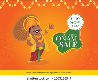 Banner design of King Mahabali is holding an umbrella in hand. vector illustration on a colorful background.	