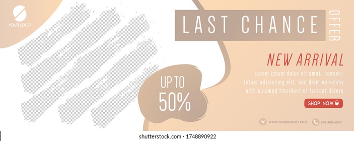 banner design  the last chance offer new arrival for the web or facebook, contains photos with an abstract clipping mask