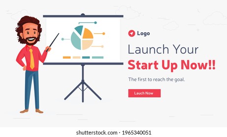 Banner design of launch your start up now template. Vector graphic illustration.