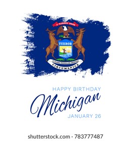 banner design layout with flag and text for anniversary of admission date of state michigan to union
