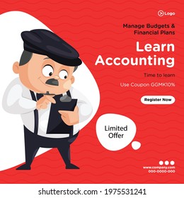 Banner design of learn accounting cartoon style template. Vector graphic illustration.