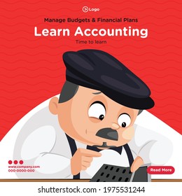 Banner design of learn accounting cartoon style template. Vector graphic illustration.