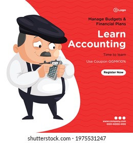 Banner design of learn accounting cartoon style template. Vector graphic illustration.