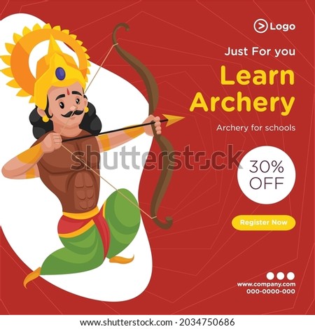 Banner design of learn archery cartoon style template. Vector graphic illustration.