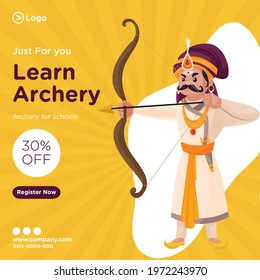 Banner design of learn archery template. Vector graphic illustration.