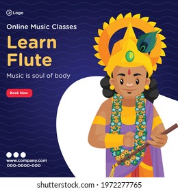 Banner design of learn flute in online music classes. Vector graphic illustration.